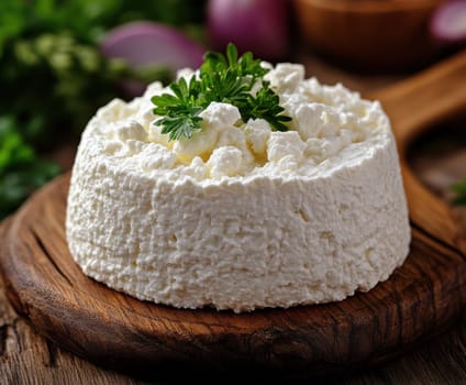 A fresh serving of young kajmak (traditional Balkan cream cheese)  AI generative.