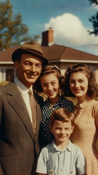 Vintage photo of an American family from the 1940s, 1950s