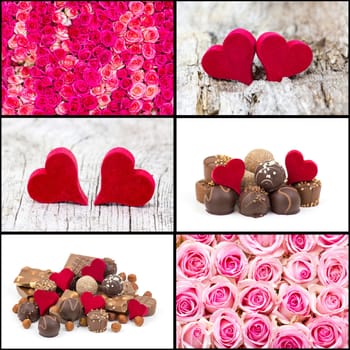 chocolate, roses and hearts - valentines day collage