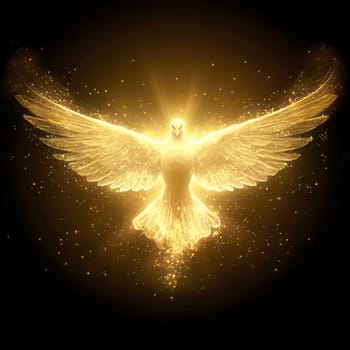 Graphic and biblical representation of the Holy Spirit in the form of a dove. AI generativ.
