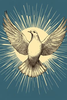 Graphic and biblical representation of the Holy Spirit in the form of a dove. AI generativ.