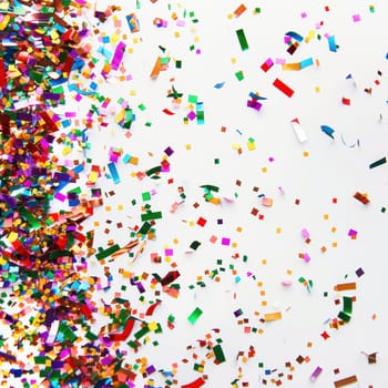 coloured confetti as a white New Year's background. AI generative.