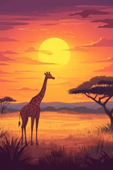 Illustration for children, savannah animals. AI generative.