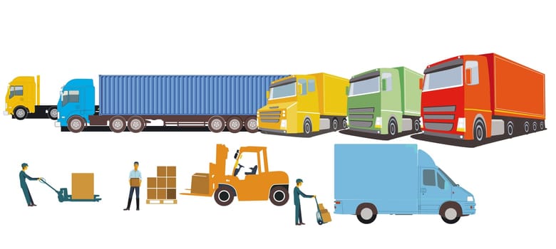 Freight forwarding, transport by truck, illustration