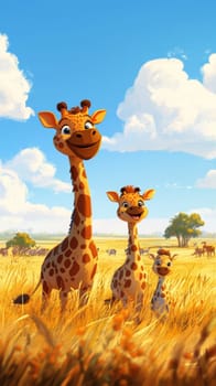 Illustration for children, savannah animals. AI generative.