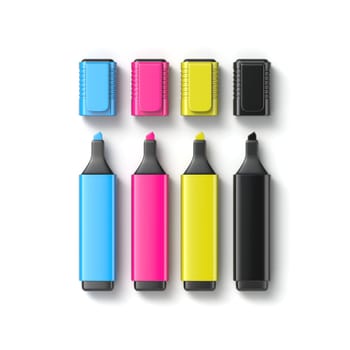 CMYK highlighter markers 3D rendering illustration isolated on white background