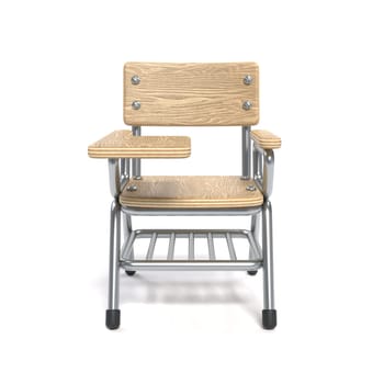 Writing pad student chair Front view 3D rendering illustration isolated on white background