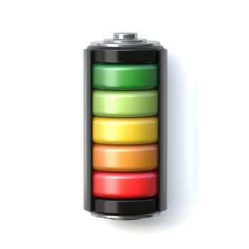 Battery color levels 3D rendering illustration isolated on white background