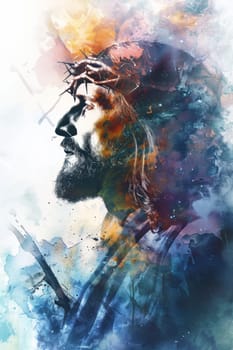Life of Jesus Christ,depicted in a watercolor style. AI generative.