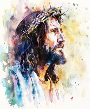Life of Jesus Christ,depicted in a watercolor style. AI generative.