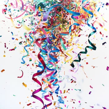 coloured confetti as a white New Year's background. AI generative.