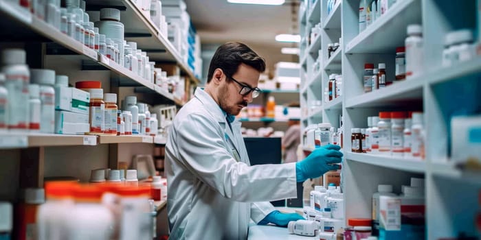 Industrial production of pharmaceuticals. AI generative.