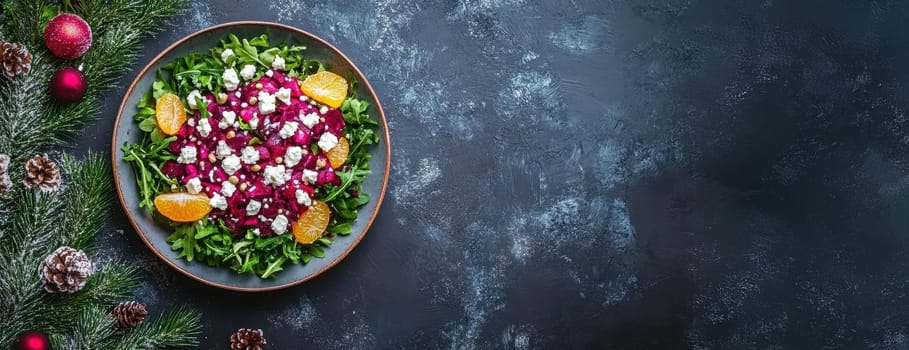 Salad with beetroot, tangerines, feta cheese and arugula,. AI generative