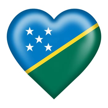 A Solomon Islands flag heart button isolated on white with clipping path 3d illustration white star blue green yellow diagonal