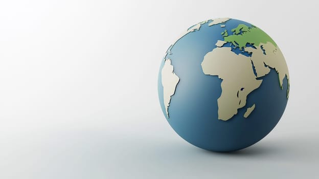 A clean and simple 3D rendering of a globe with blue oceans and green landmasses, set against a white background. The vibrant colors highlight Earth's natural beauty, making it ideal for environmental presentations, educational materials, or global concepts.