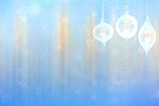 Abstract blurred festive winter christmas or Happy New Year background with shiny gold blue bokeh lighted xmas balls and stars. Space for your design. Card concept.