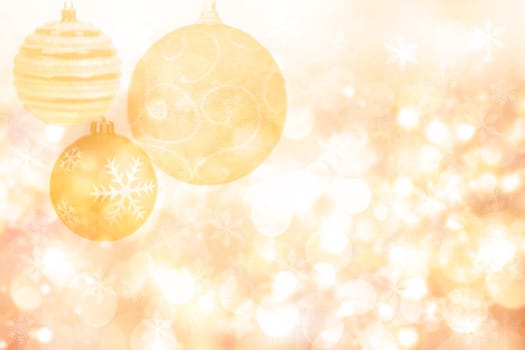 Abstract blurred festive winter christmas or Happy New Year background with shiny gold yellow bokeh lighted xmas balls and stars. Space for your design. Card concept.