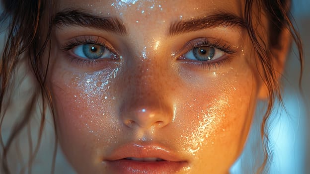 A detailed and realistic close-up of a woman performing her skincare routine in a serene, naturally lit setting. The image captures the essence of Scandinavian minimalism, emphasizing simplicity, natural beauty, and self-care, with soft lighting highlighting the textures of the skin in a relaxed environment. Perfect for promoting wellness, beauty, and self-care.