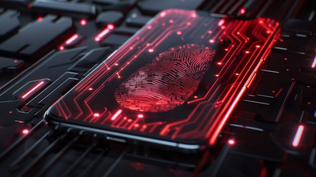 Fingerprint scanning on smartphone screen representing technology security, AI Generated