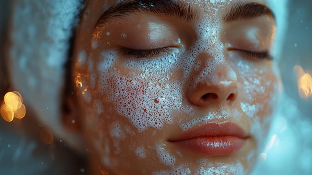 A detailed and realistic close-up of a woman performing her skincare routine in a serene, naturally lit setting. The image captures the essence of Scandinavian minimalism, emphasizing simplicity, natural beauty, and self-care, with soft lighting highlighting the textures of the skin in a relaxed environment. Perfect for promoting wellness, beauty, and self-care.