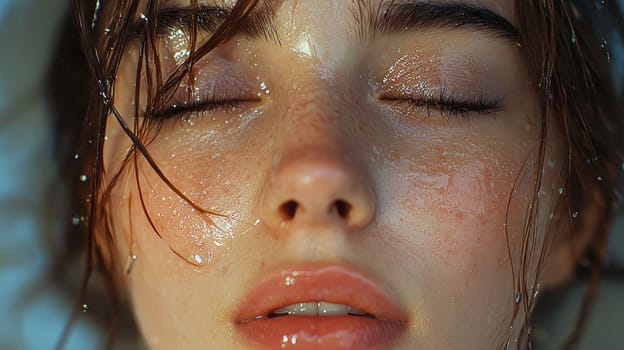 A detailed and realistic close-up of a woman performing her skincare routine in a serene, naturally lit setting. The image captures the essence of Scandinavian minimalism, emphasizing simplicity, natural beauty, and self-care, with soft lighting highlighting the textures of the skin in a relaxed environment. Perfect for promoting wellness, beauty, and self-care.