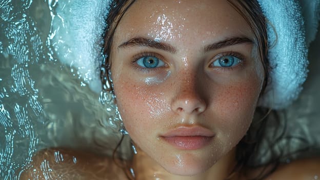 A detailed and realistic close-up of a woman performing her skincare routine in a serene, naturally lit setting. The image captures the essence of Scandinavian minimalism, emphasizing simplicity, natural beauty, and self-care, with soft lighting highlighting the textures of the skin in a relaxed environment. Perfect for promoting wellness, beauty, and self-care.