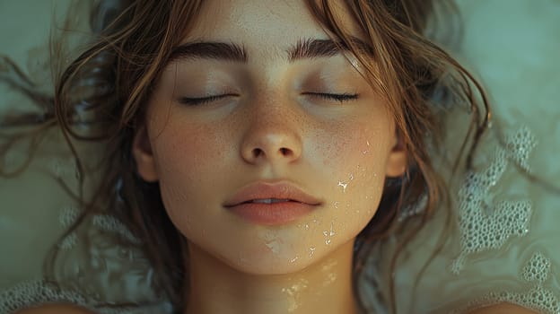 A detailed and realistic close-up of a woman performing her skincare routine in a serene, naturally lit setting. The image captures the essence of Scandinavian minimalism, emphasizing simplicity, natural beauty, and self-care, with soft lighting highlighting the textures of the skin in a relaxed environment. Perfect for promoting wellness, beauty, and self-care.