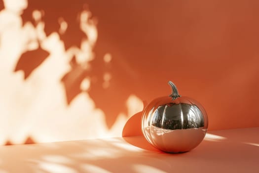 Pumpkin mirror ball in sunlight on the floor background with copy space, AI Generated