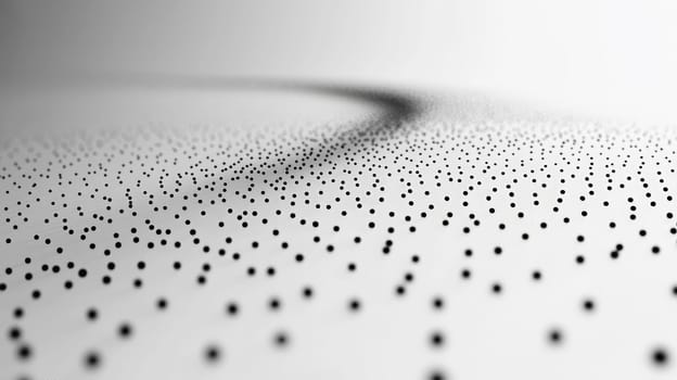 A simple and elegant design featuring a white quotation mark centered within a field of black dots. The minimalistic layout utilizes whitespace and negative space to emphasize the quote, creating a clean and modern aesthetic.