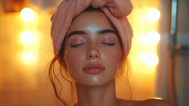 A detailed and realistic close-up of a woman performing her skincare routine in a serene, naturally lit setting. The image captures the essence of Scandinavian minimalism, emphasizing simplicity, natural beauty, and self-care, with soft lighting highlighting the textures of the skin in a relaxed environment. Perfect for promoting wellness, beauty, and self-care.