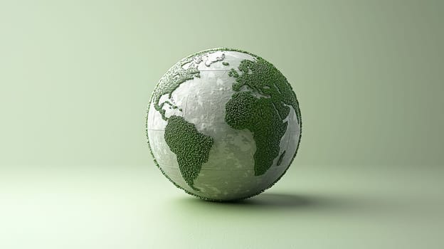 A clean and simple 3D rendering of a green globe placed against a white background. The image conveys concepts of global unity, environmental consciousness, and modern design with a focus on sustainability and minimalism.