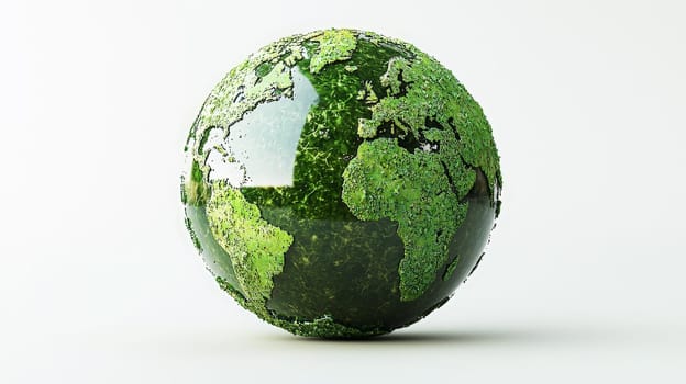 A clean and simple 3D rendering of a green globe placed against a white background. The image conveys concepts of global unity, environmental consciousness, and modern design with a focus on sustainability and minimalism.