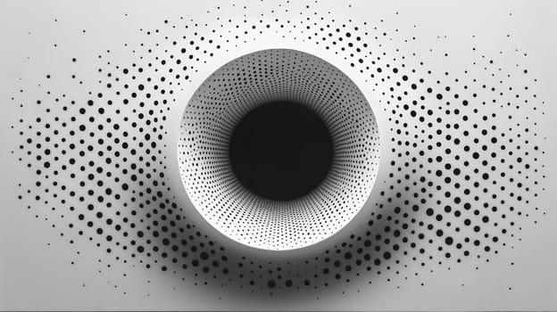 A simple and elegant design featuring a white quotation mark centered within a field of black dots. The minimalistic layout utilizes whitespace and negative space to emphasize the quote, creating a clean and modern aesthetic.