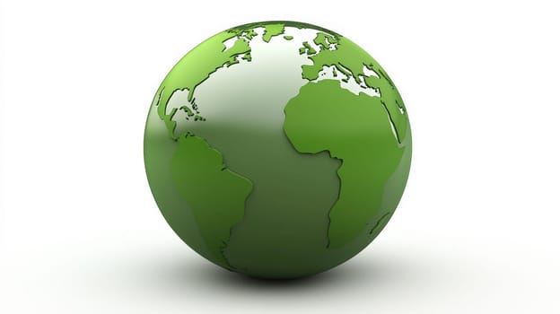 A clean and simple 3D rendering of a green globe placed against a white background. The image conveys concepts of global unity, environmental consciousness, and modern design with a focus on sustainability and minimalism.
