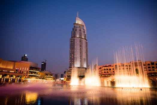 UAE, DUBAI - JANUARY 01: Dubai fountains show at the Dubai Mall on January 01, 2015