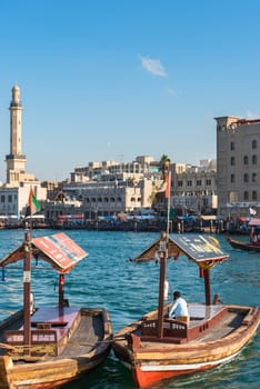 UAE, DUBAI - DECEMBER 27: traditional arabic boats at Dubai creek on December 27, 2014