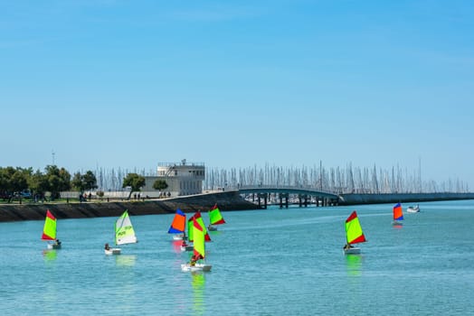 FRANCE, LA ROCHELLE - SEPTEMBER 21: sailing training of young children in La Rochelle, France on September 21, 2015