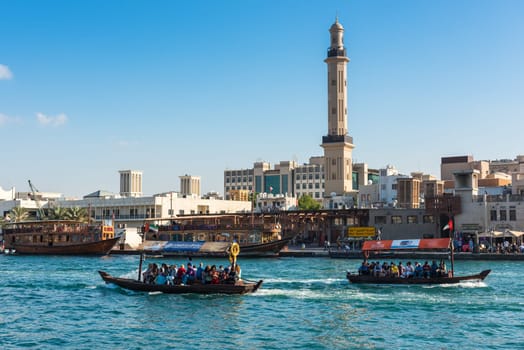 UAE, DUBAI - DECEMBER 27: traditional arabic boats at Dubai creek on December 27, 2014