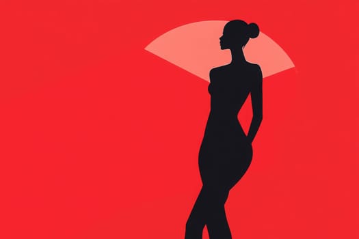 A stylish silhouette stands gracefully against a bold red backdrop, embodying minimalist fashion. The clean design emphasizes form and elegance, creating a striking visual statement.