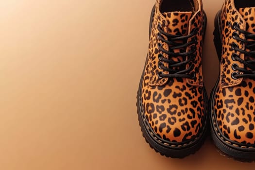 The trendy leopard print footwear sits elegantly on a polished surface, showcasing its bold design and unique style, perfect for fashion enthusiasts looking to make a statement.