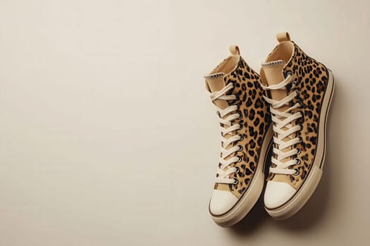 The trendy leopard print sneakers are positioned neatly against a light background, highlighting unique footwear styles. Perfect for those who appreciate bold fashion statements.