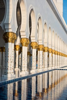 Beautiful gallery of famous Sheikh Zayed White Mosque in Abu Dhabi, UAE. Reflections