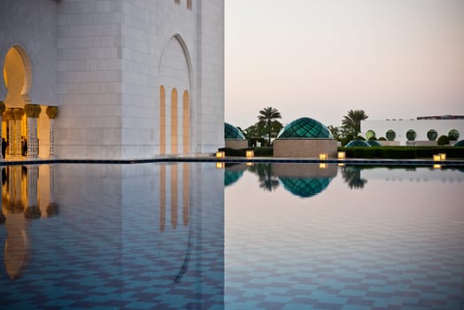 Detail of famous Sheikh Zayed White Mosque in Abu Dhabi, UAE