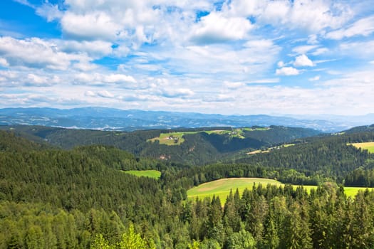 Summer Alps Landscape: Forest, Hills and Mountains