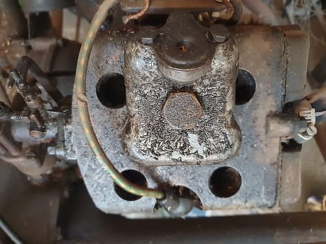 dirty old industrial lawn mower machine engine