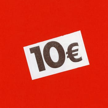 10 Euro price tag over red background