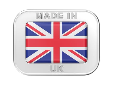 Made in UK, silver badge with the national flag of the United Kingdom