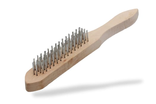Wooden wire brush angled on white with clipping path to remove background and shadow