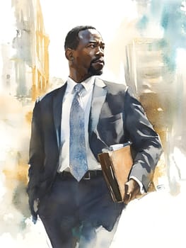 Watercolor AfricanBlack Businessman in business wear