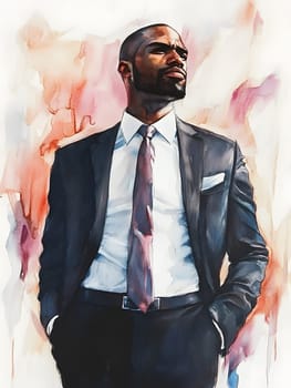 Watercolor AfricanBlack Businessman in business wear
